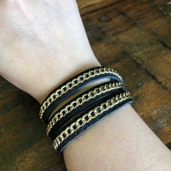 Black And Gold Faux Leather Wrap Bracelet - Picture 2 of 4